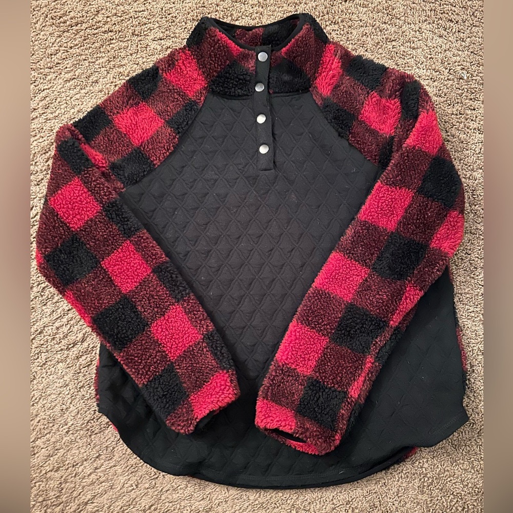Maurices Black and Red Plaid Sweatshirt
